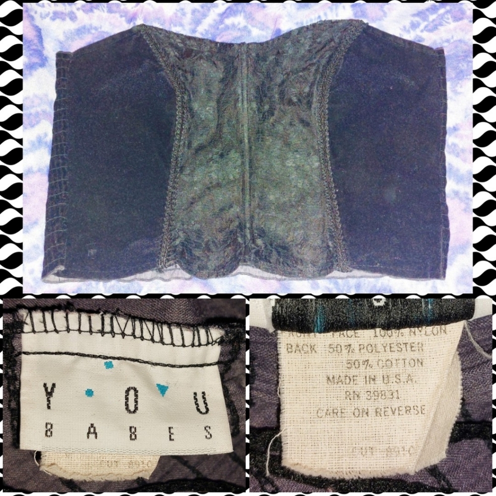 You Babes brand Black Velvet & Lace Sleeveless Crop Top Sz Medium